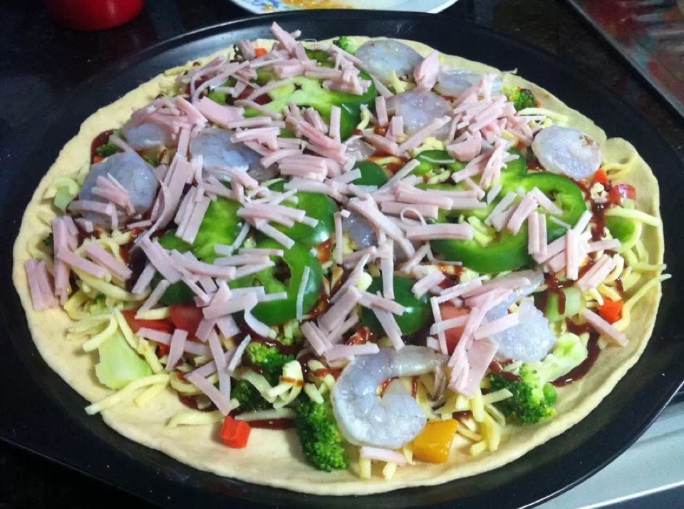 鮮蝦蔬菜薄皮全麥披薩的做法 步骤12