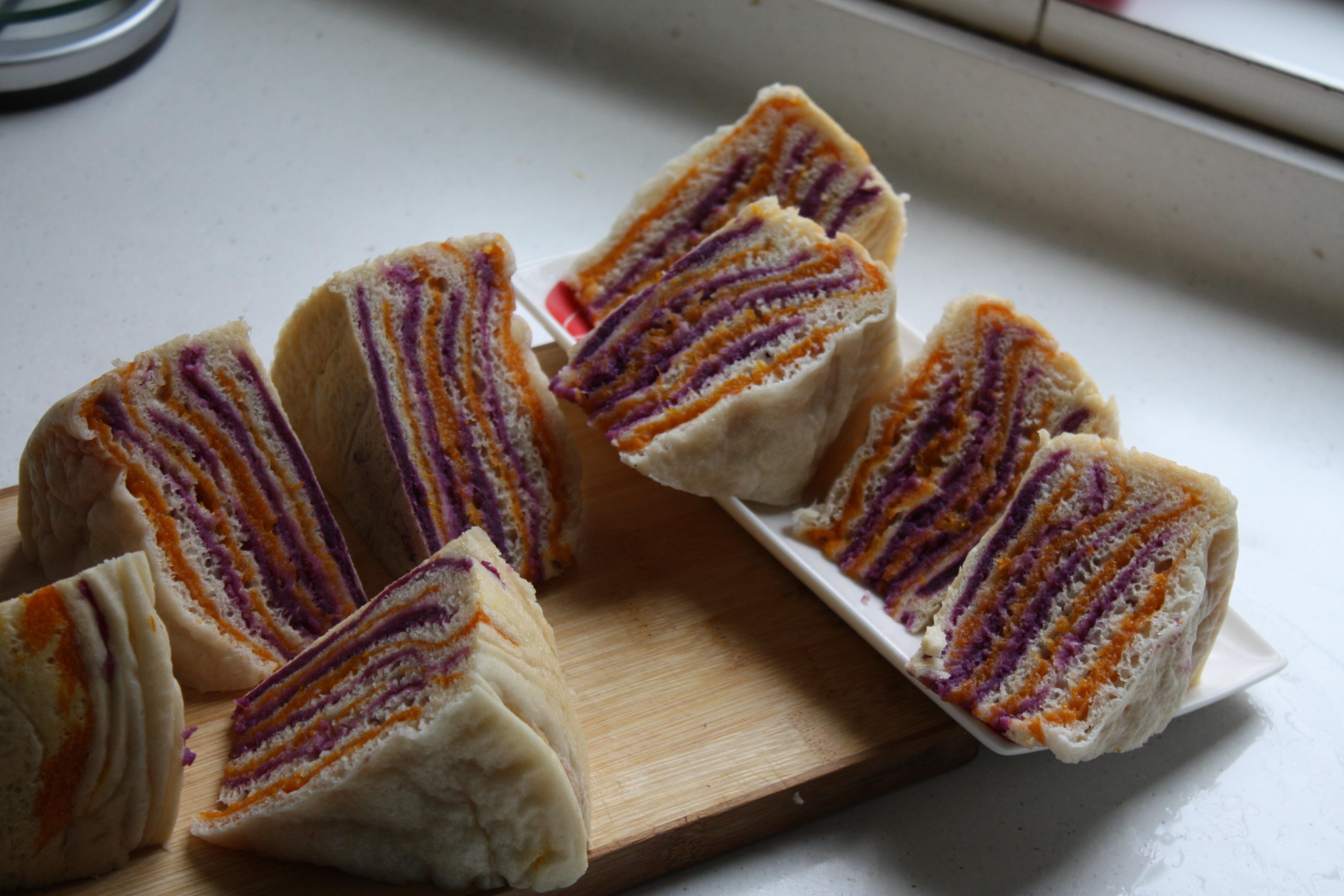 紫薯南瓜千層發糕——驚人的漂亮主食的做法 步骤8