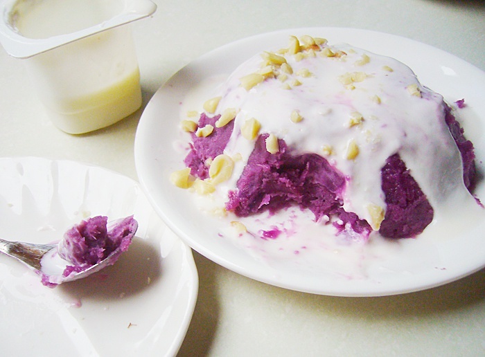 【酸奶果仁紫薯泥】簡易甜點 瘦身健胃的做法 步骤4