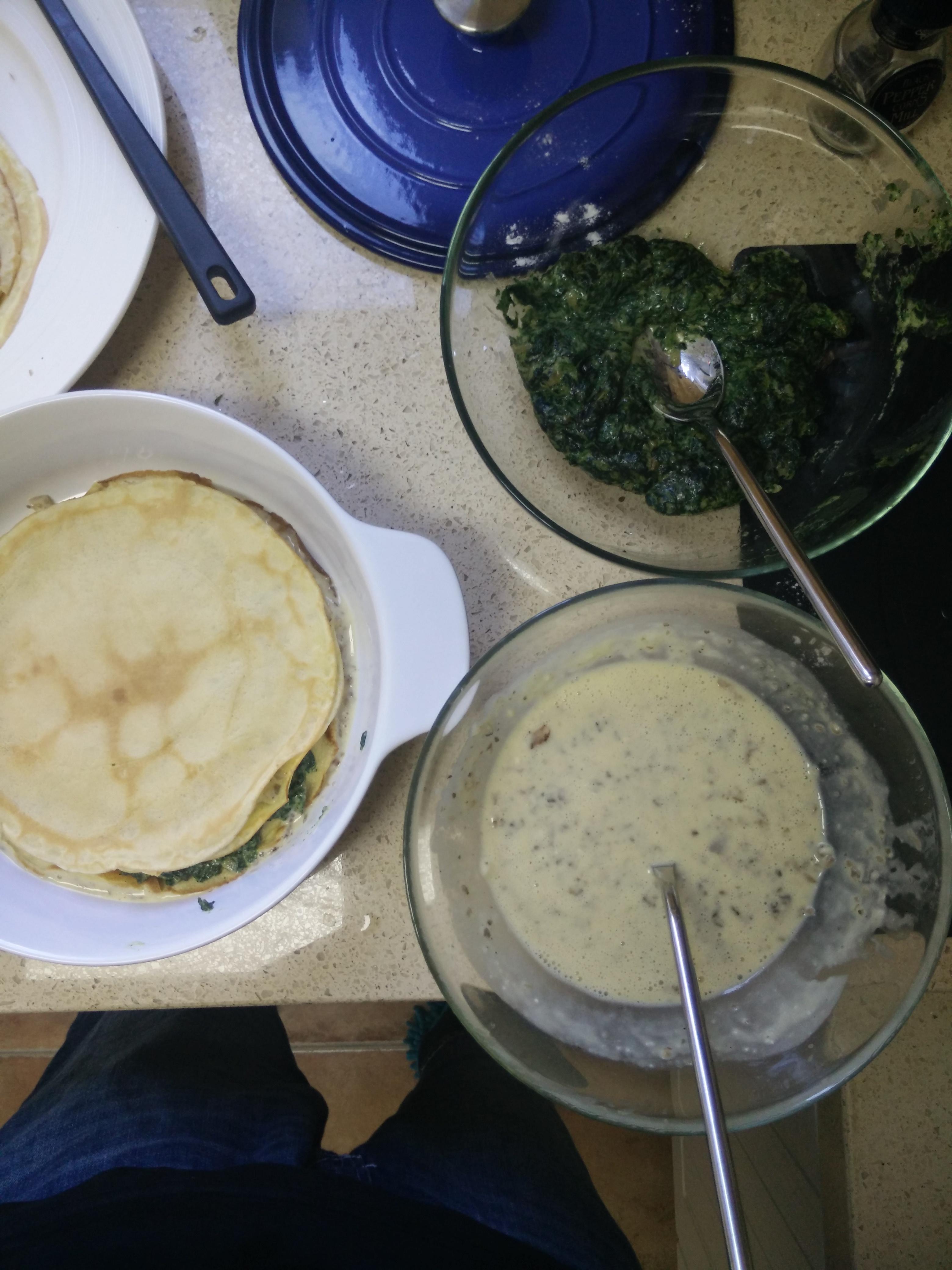 【Julia Child】Gâteau de cr　pes 　 la cr　me frangipane菠菜蘑菇千層餅的做法 步骤14