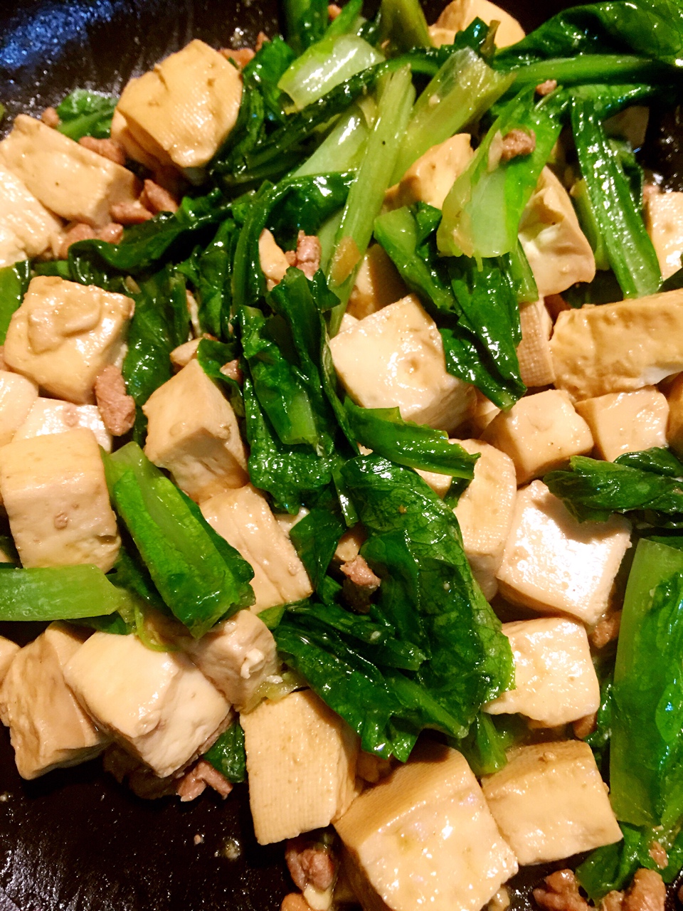 肉沫豆腐油麥菜的做法 步骤4