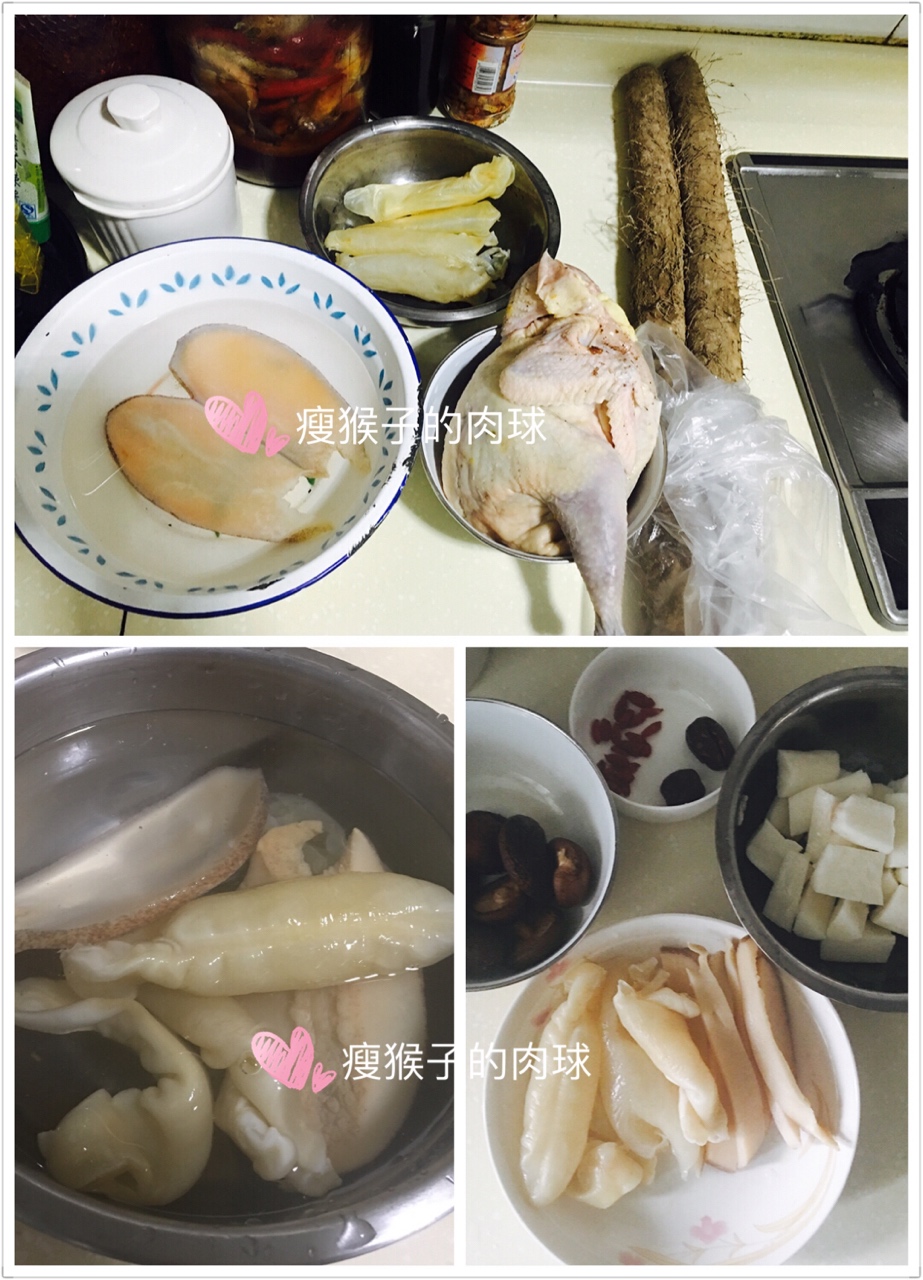 響鑼花膠花菇煲雞湯的做法 步骤3
