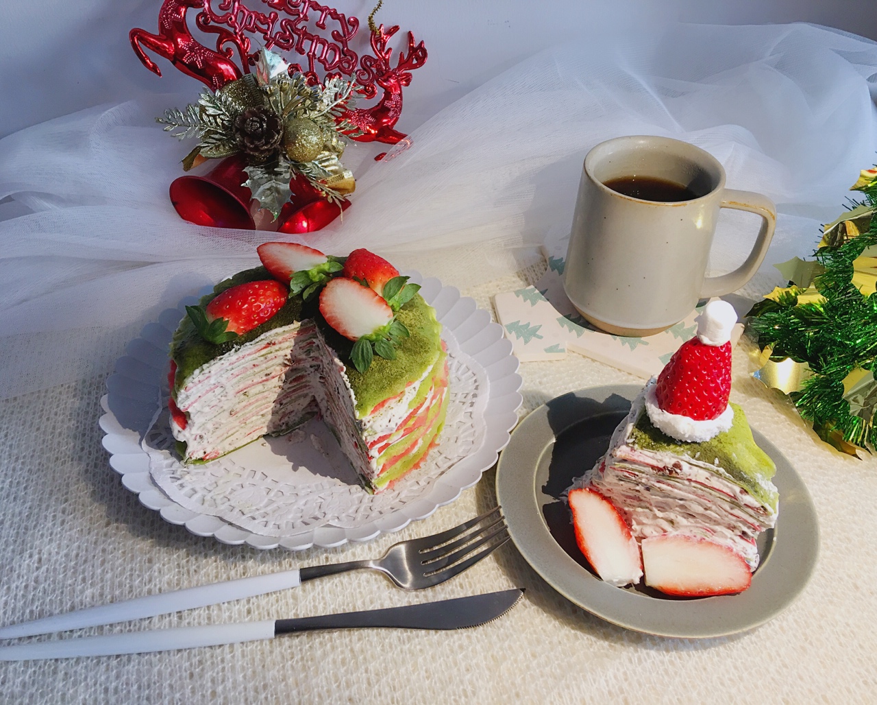 抹茶雙色千層蛋糕∼聖誕季專屬的做法 步骤18