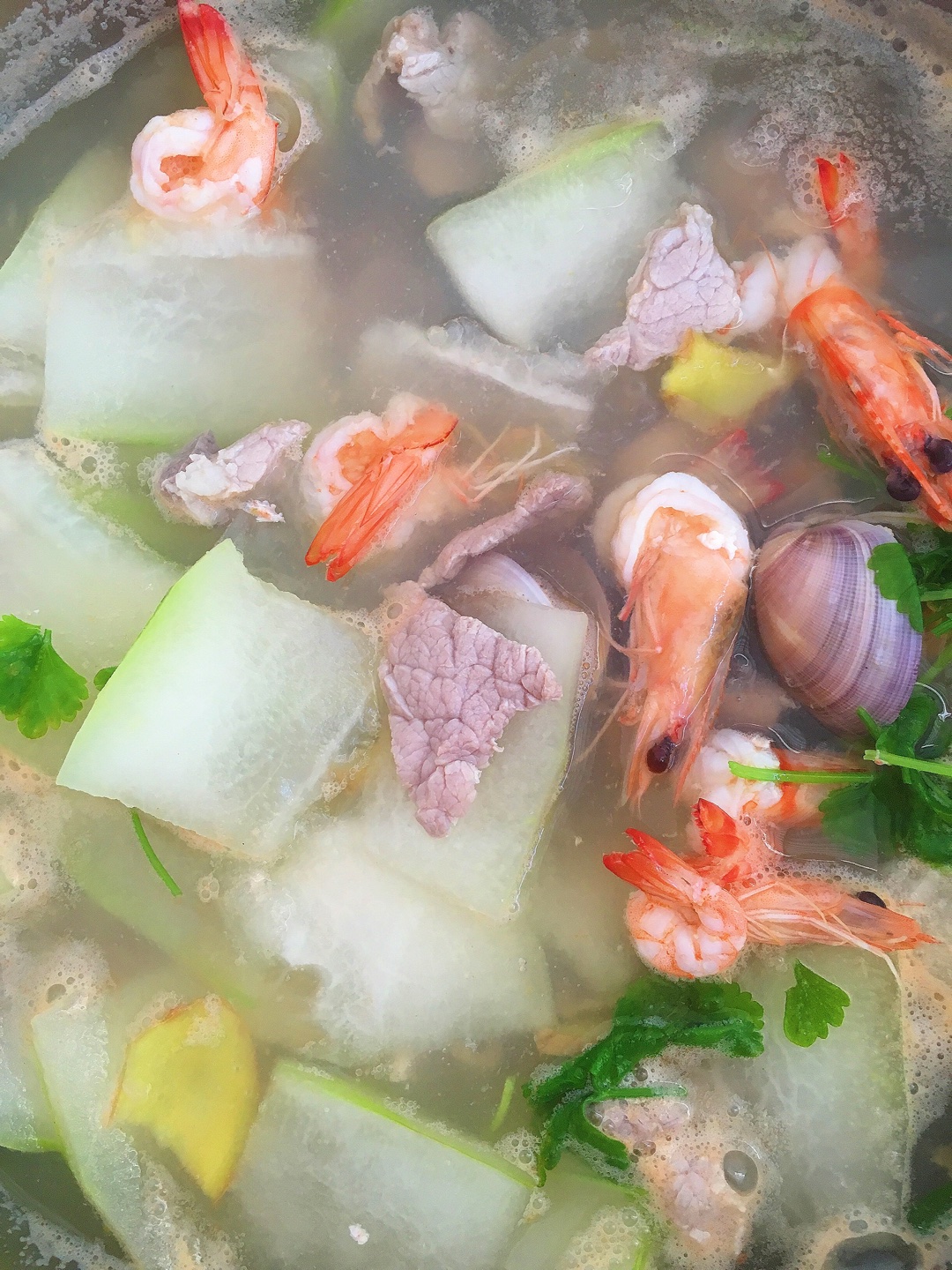 鮮蝦蛤蜊冬瓜湯的做法 步骤3