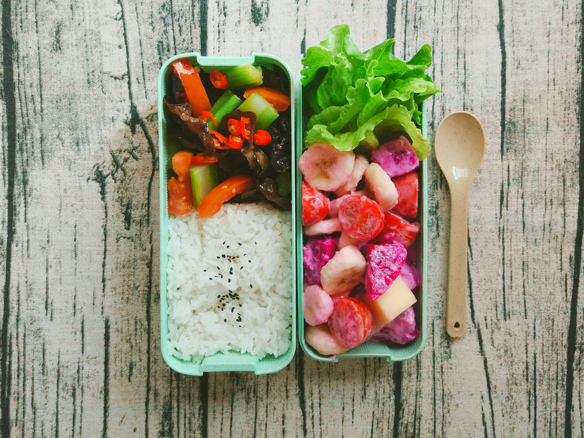 清炒三蔬×水果沙拉便當，節後清腸的正確姿勢！的做法 步骤8