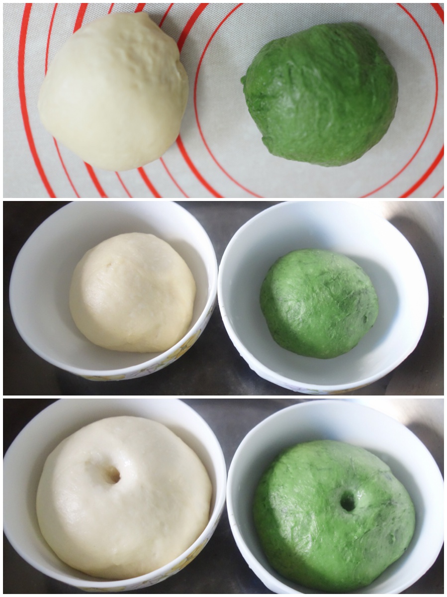 雙色抹茶蜜豆面包的做法 步骤2