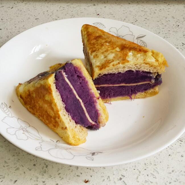 無油全麥紫薯西多士（快手健康早餐）的做法 步骤13