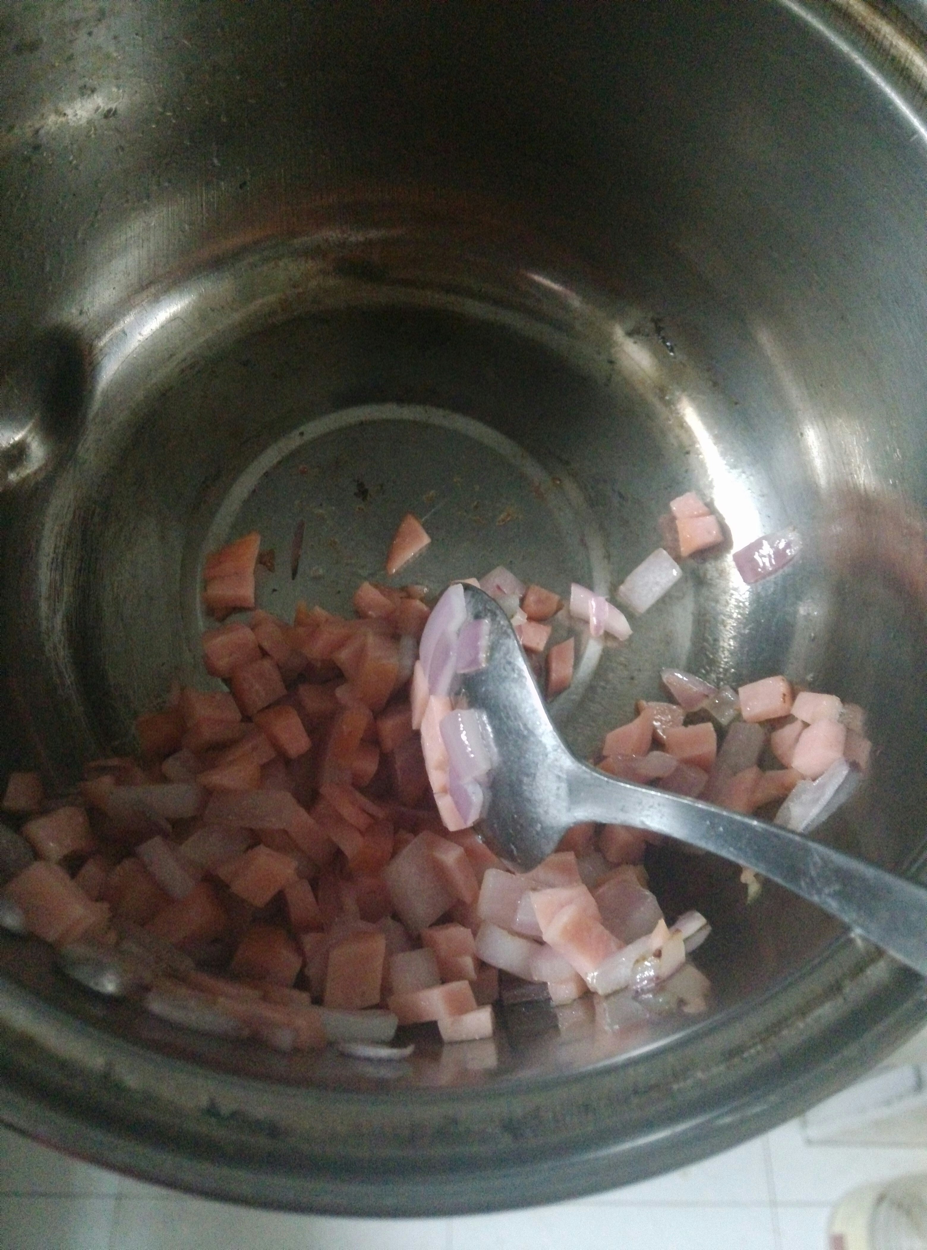 鹹味蔬菜火腿燕麥粥的做法 步骤2