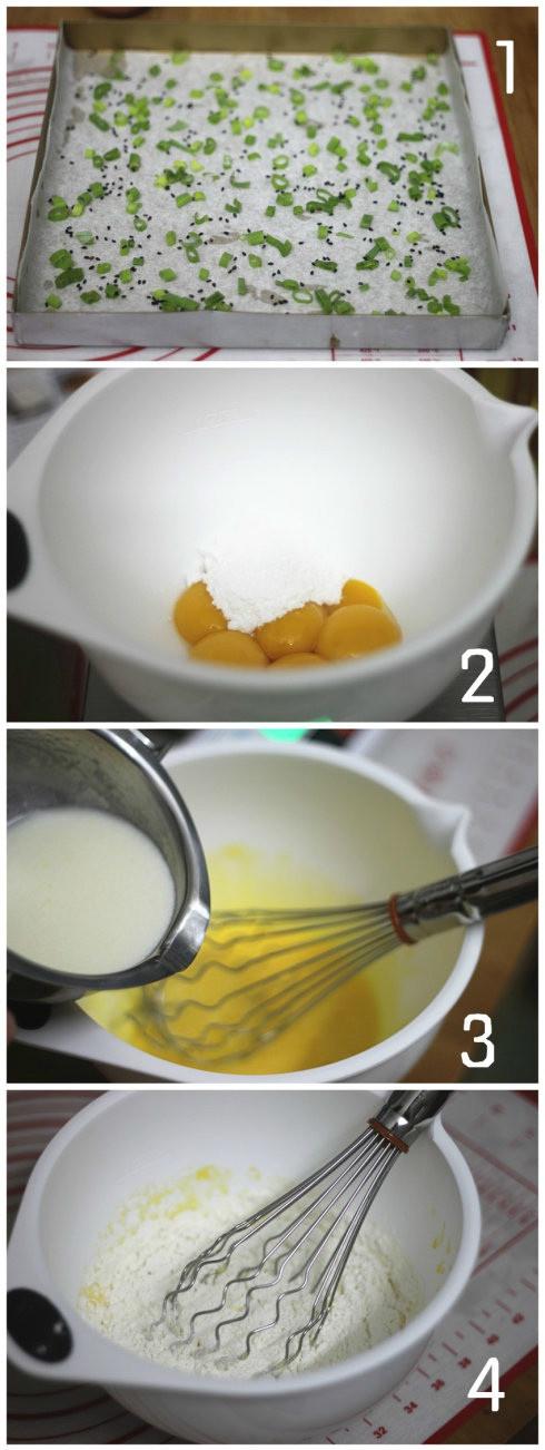 撒滿肉鬆和香蔥來塊鹹香的點心—香蔥辣鬆蛋糕卷的做法 步骤1