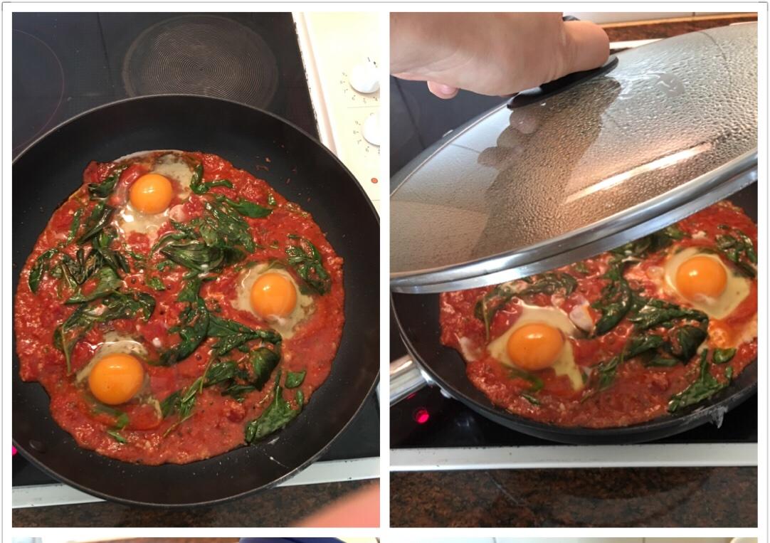 羅勒葉臥雞蛋 配義大利西紅柿丁醬 一款好吃好看的西式早餐的做法 步骤4