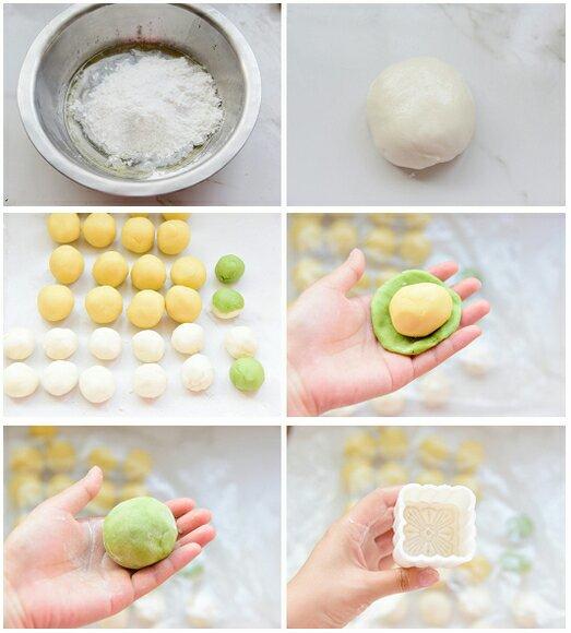 自制小清新奶油綠豆冰皮月餅的做法 步骤2