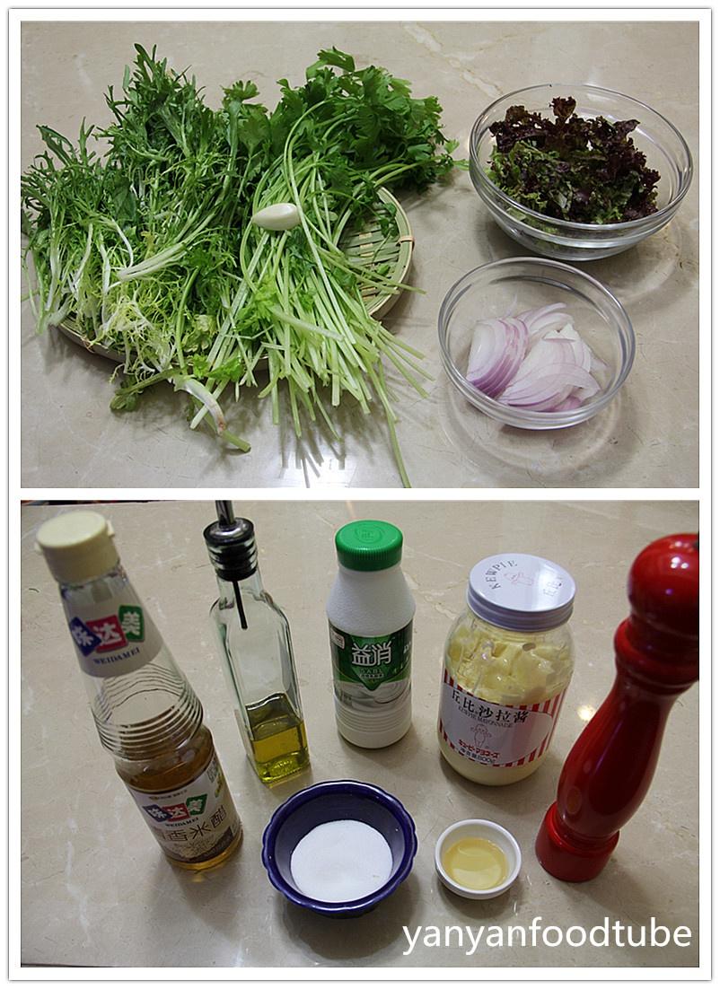 酸奶蔬菜沙拉 Lettuce & Yoghurt Salad的做法 步骤1