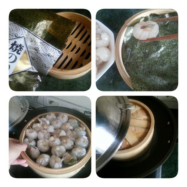 海苔荔枝蒸鮮蝦的做法 步骤7