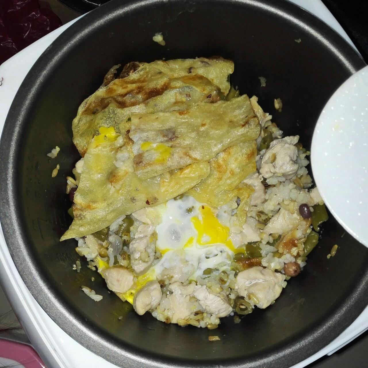 雞胸肉刀豆雞蛋印度飛餅雜糧燜飯的做法 步骤6