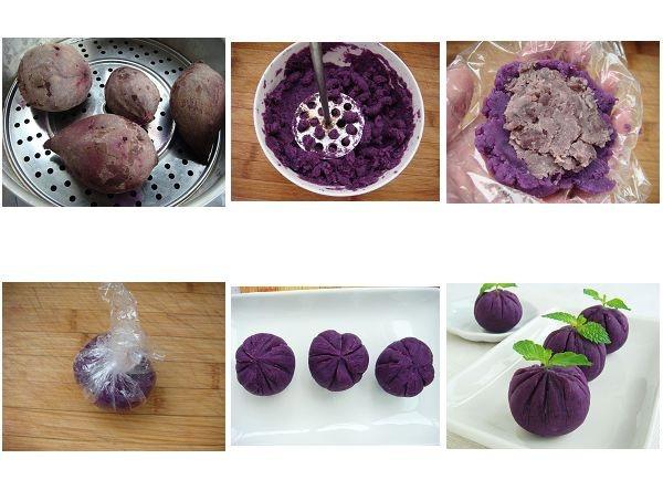 紫薯茶巾絞的做法 步骤3