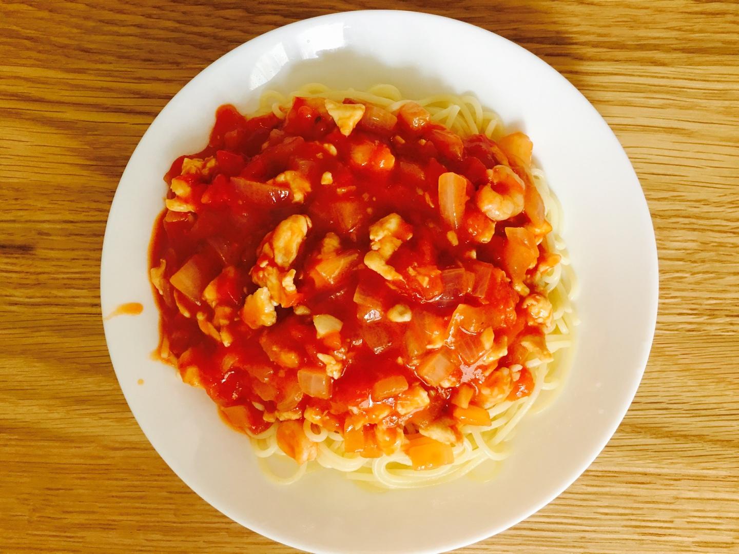 西紅柿雞肉蝦仁意大利麪的做法 步骤7