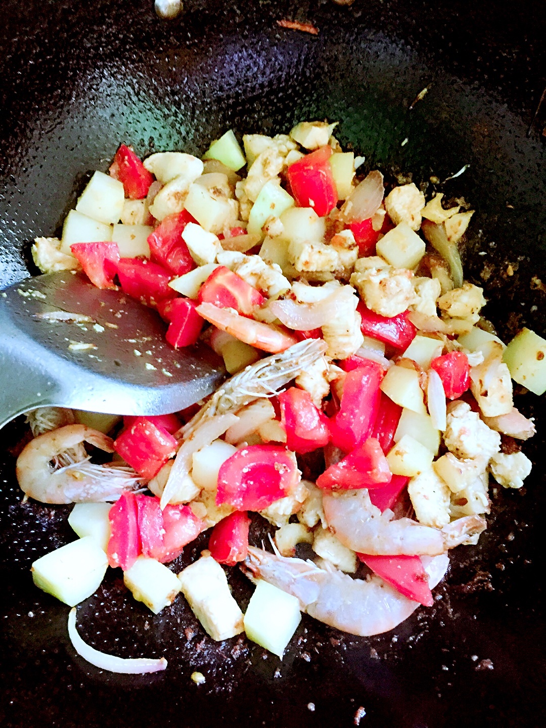 番茄雞肉燴蝦焗飯的做法 步骤4