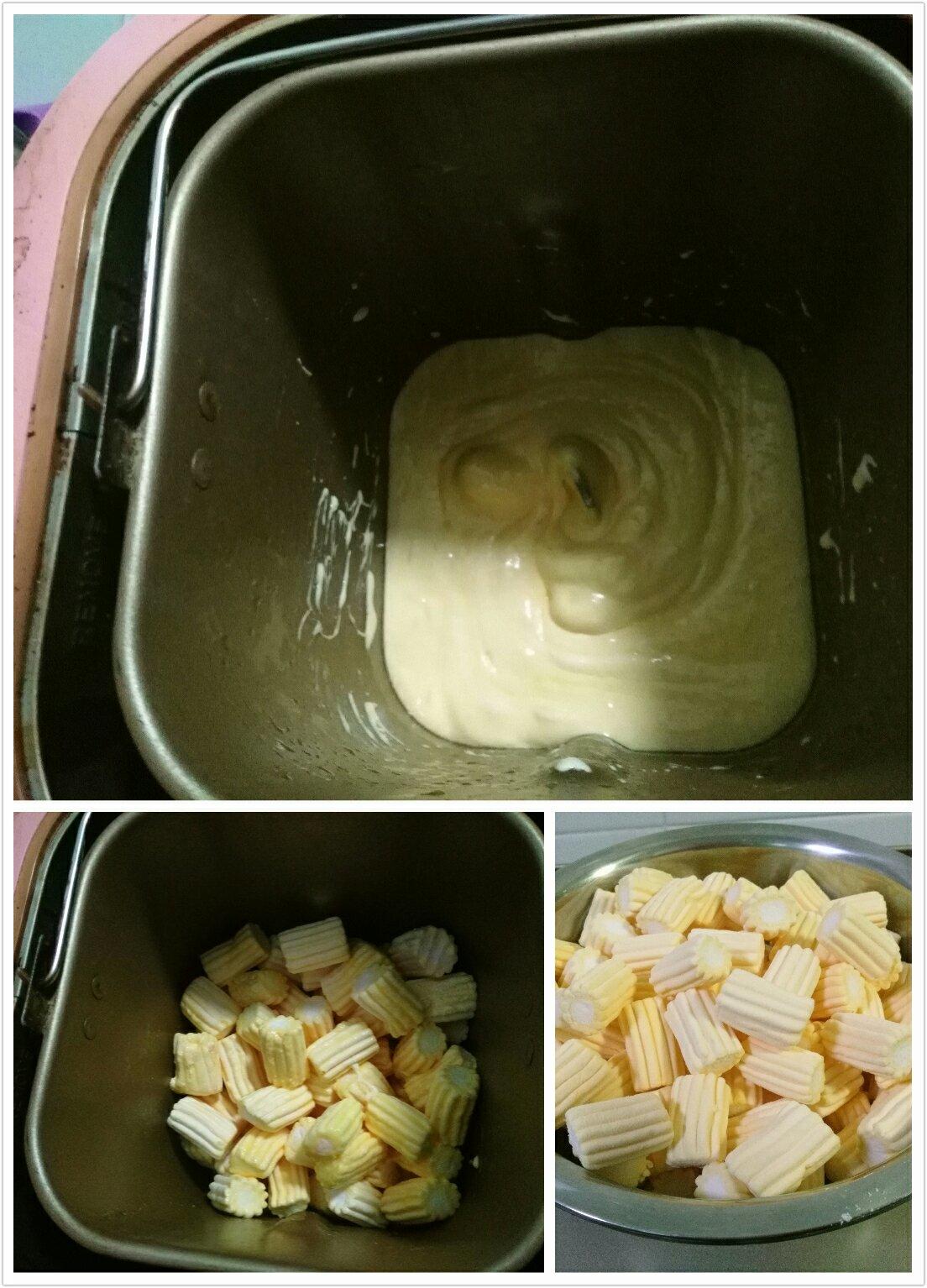自制玉米味棉花糖版牛軋糖（麪包機）的做法 步骤4