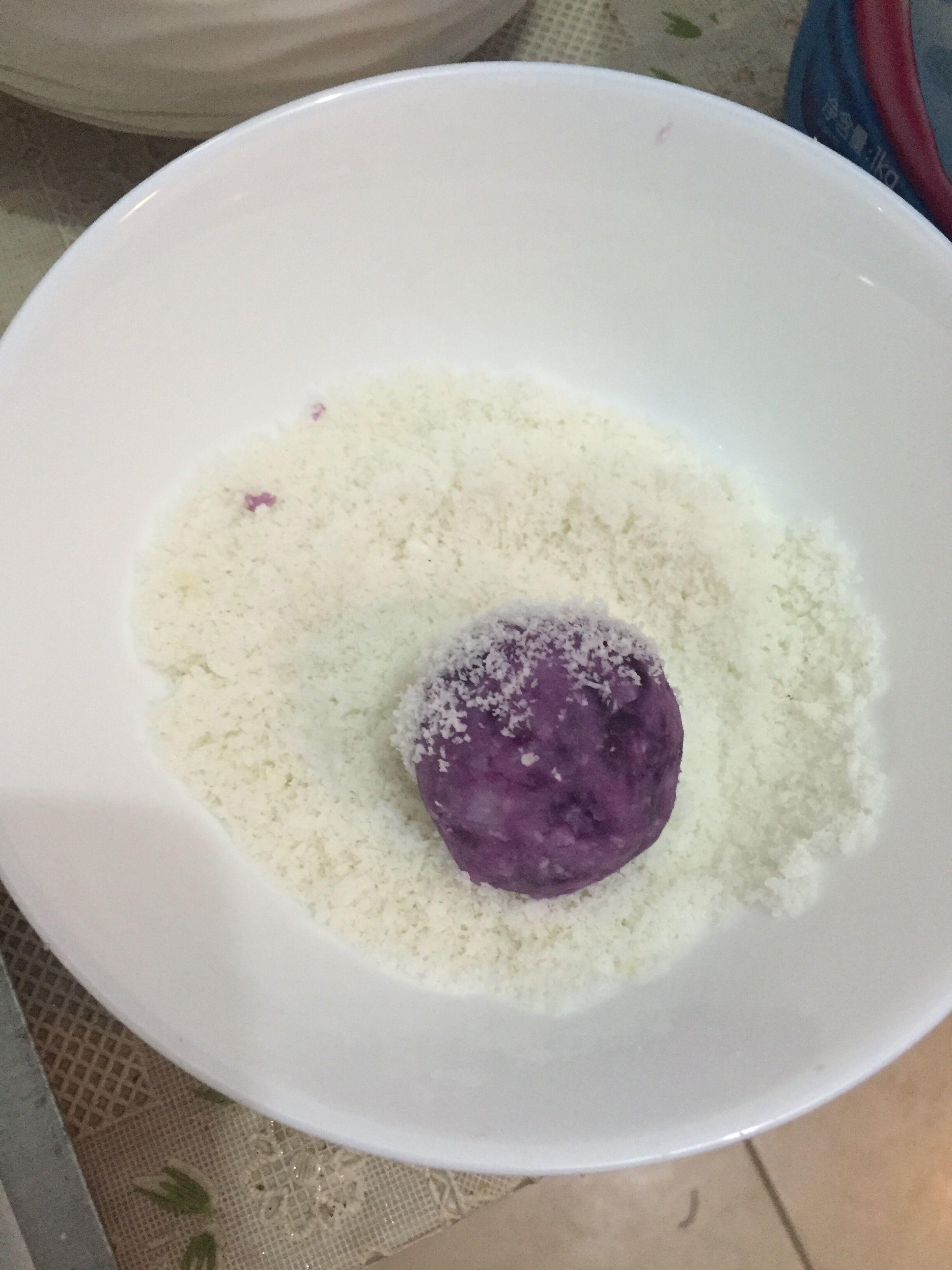 【性冷淡低熱量小甜點】紫薯山藥雪球的做法 步骤3