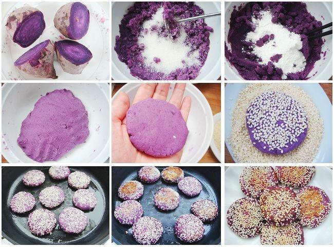 香煎芝麻紫薯餅的做法 步骤5