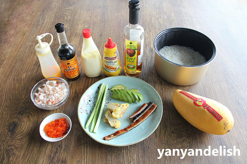 照燒鰻魚牛油果&海蝦沙拉芒果壽司的做法 步骤1