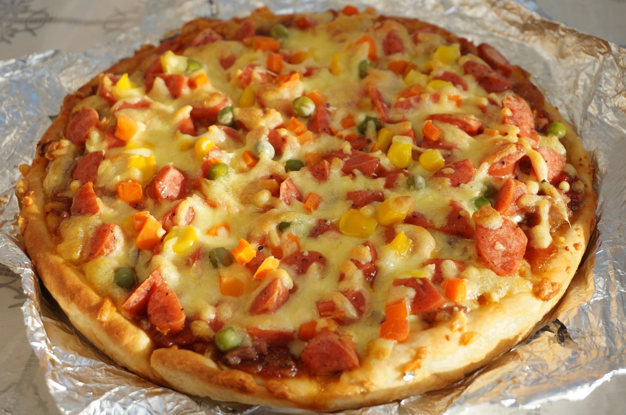 培根黑胡椒烤腸披薩的做法 步骤12