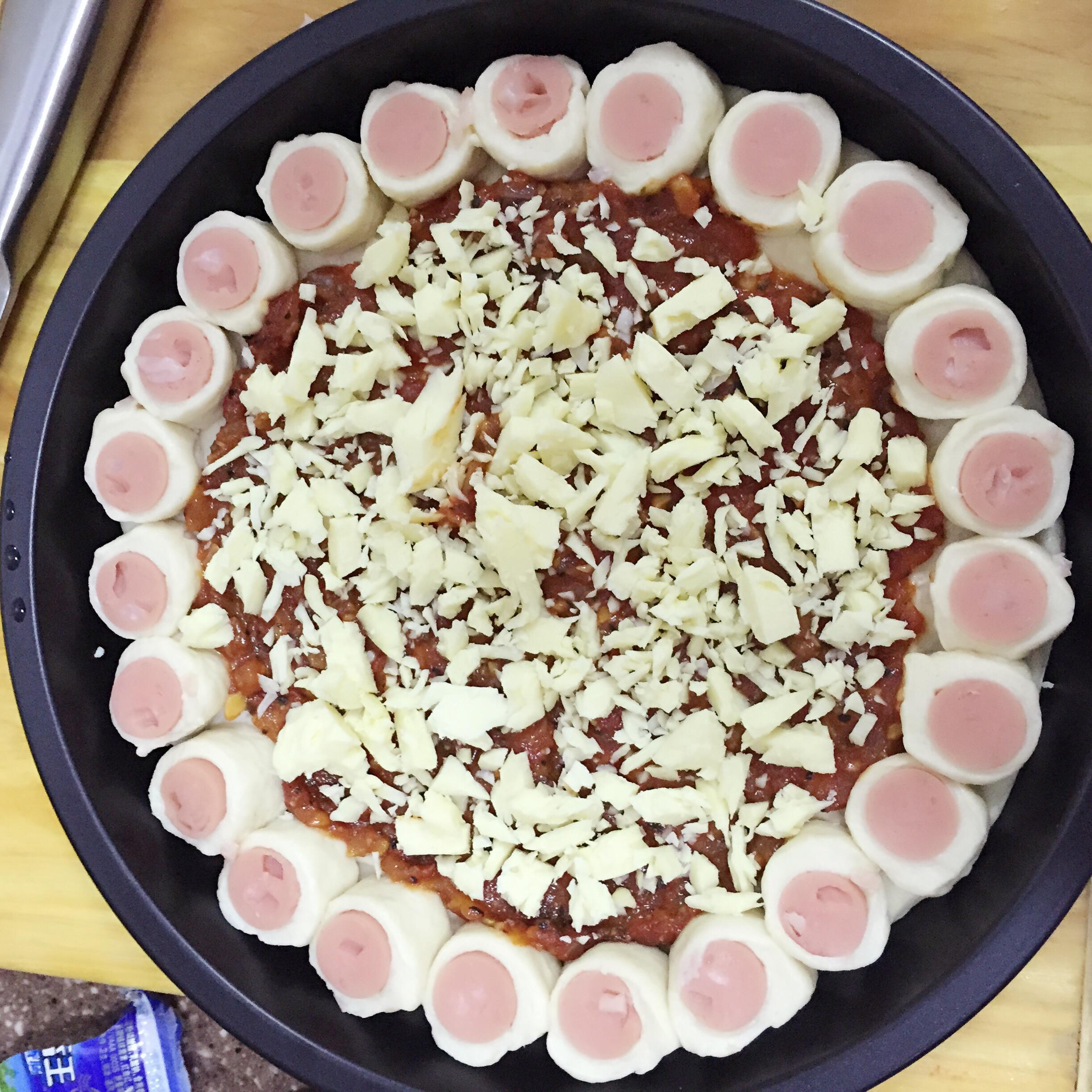 美味香腸卷邊披薩（自制餅底&披薩醬）的做法 步骤8