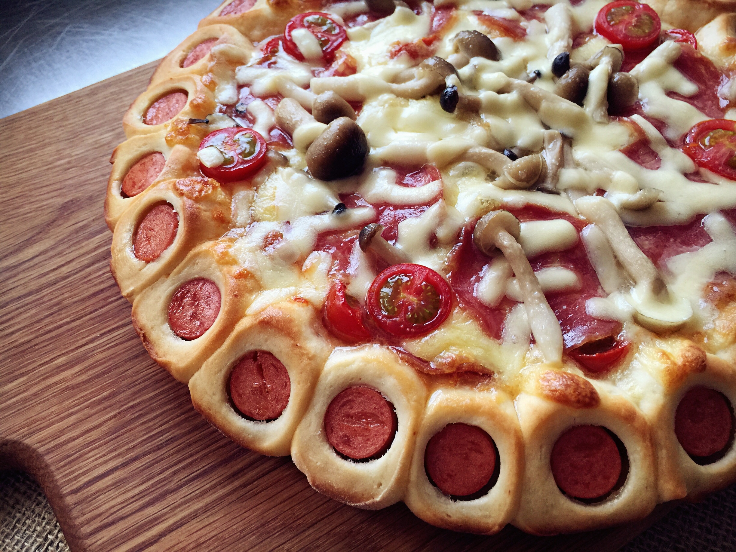 薩米腸蘑菇花邊披薩的做法 步骤22