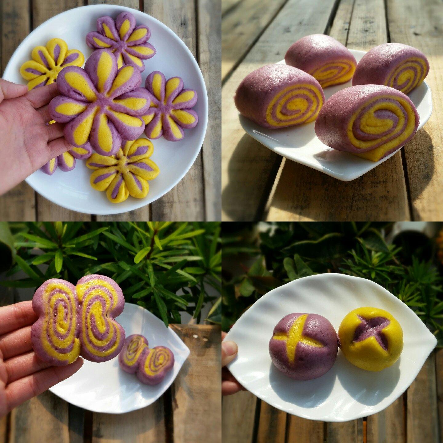 南瓜紫薯花樣饅頭的做法 步骤45
