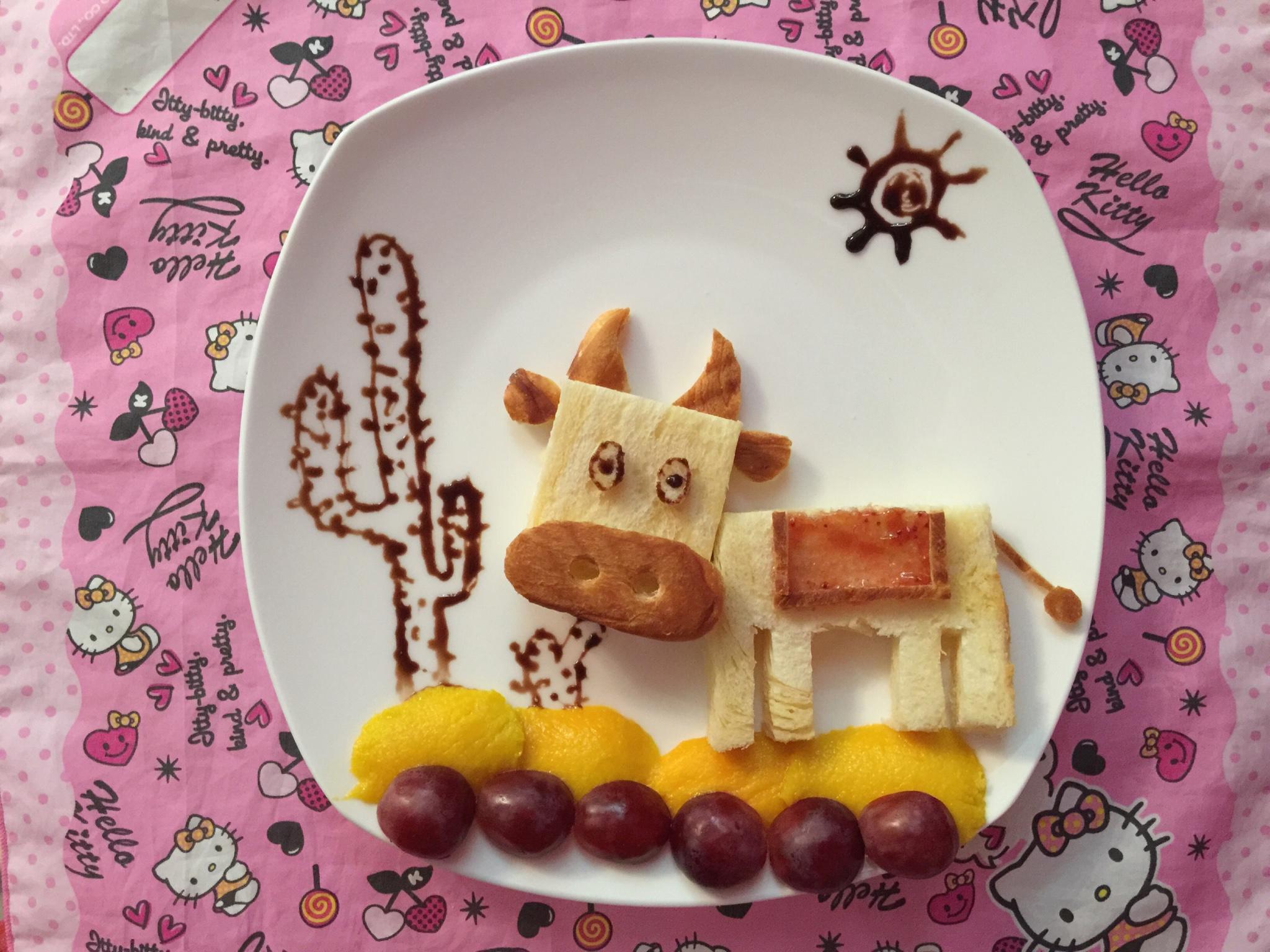 兒童創意早餐—憨厚的方塊臉牛牛（北海道吐司版）的做法 步骤6