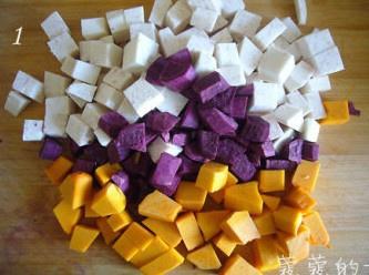 椰汁南瓜紫薯芋頭煲的做法 步骤1