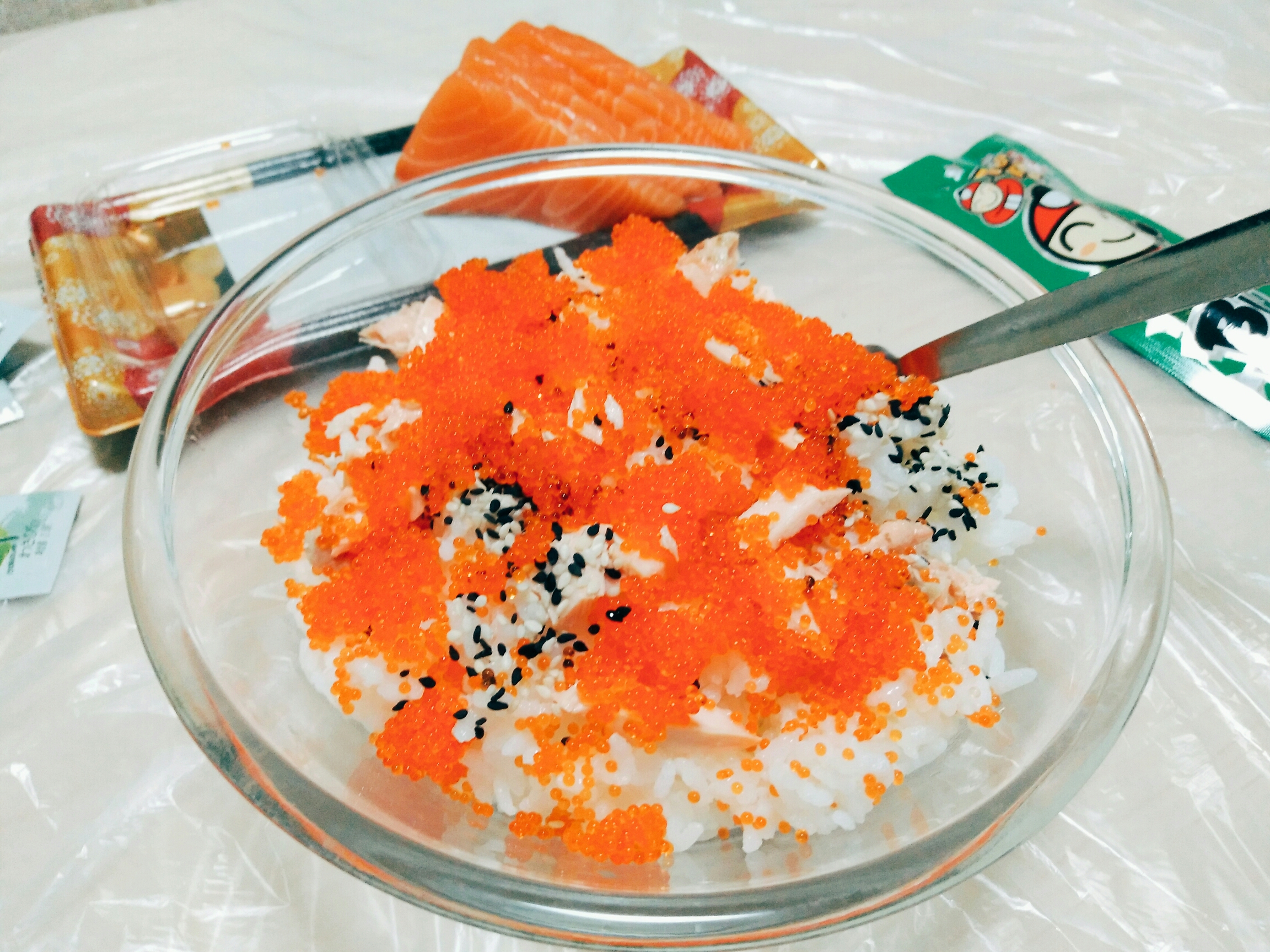 三文魚海苔魚子拌飯的做法 步骤4