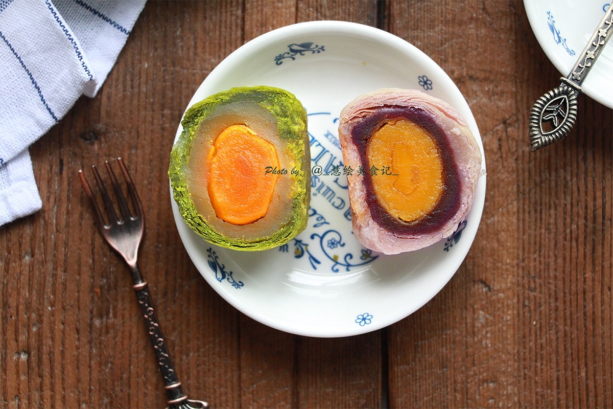 蛋黃酥~紫薯、抹茶、原味~花好月圓，中秋快樂~內附一次做六色蛋黃酥方法~的做法 步骤44