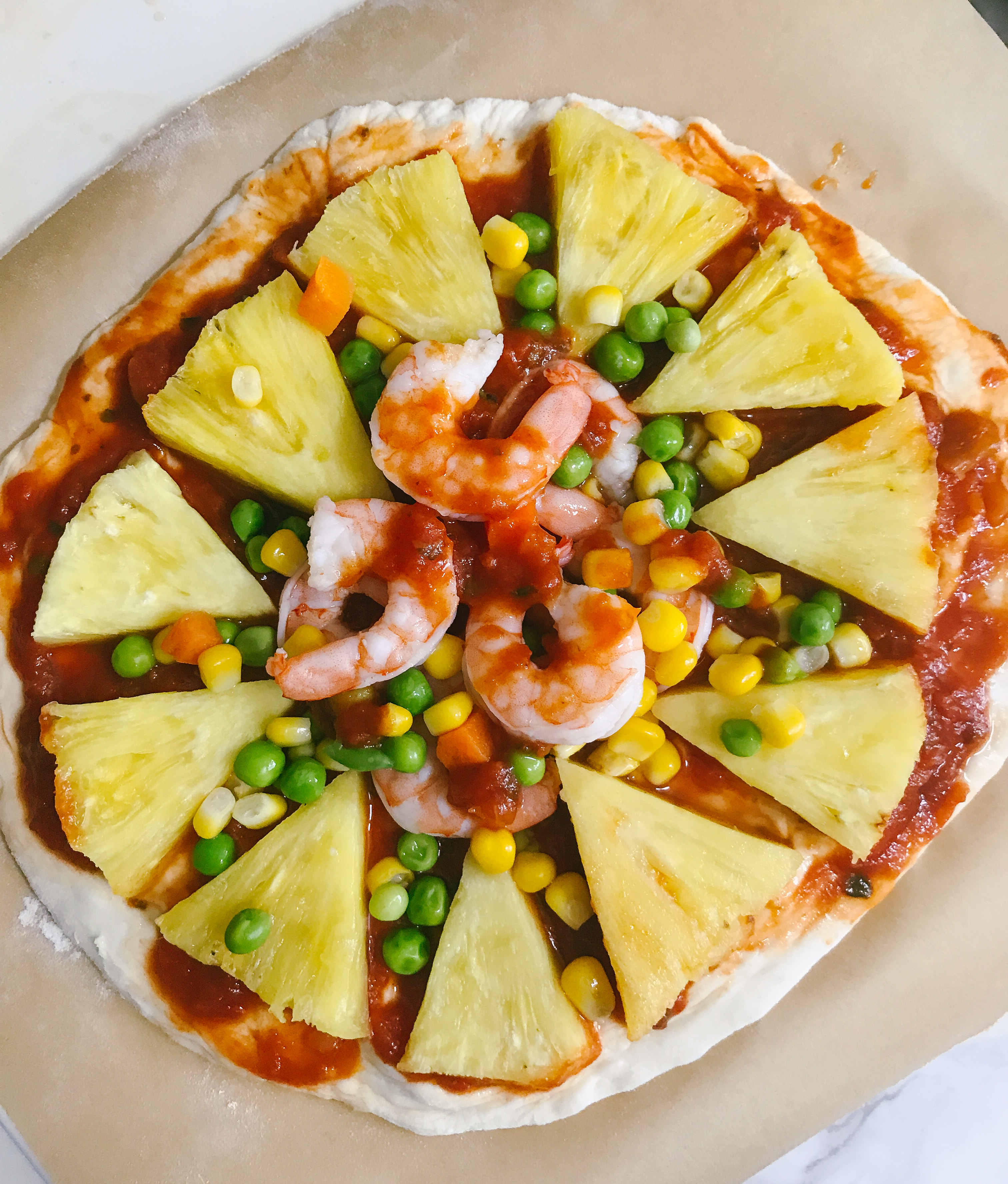 【山姆廚房】鳳梨蝦仁脆皮披薩的做法 步骤6